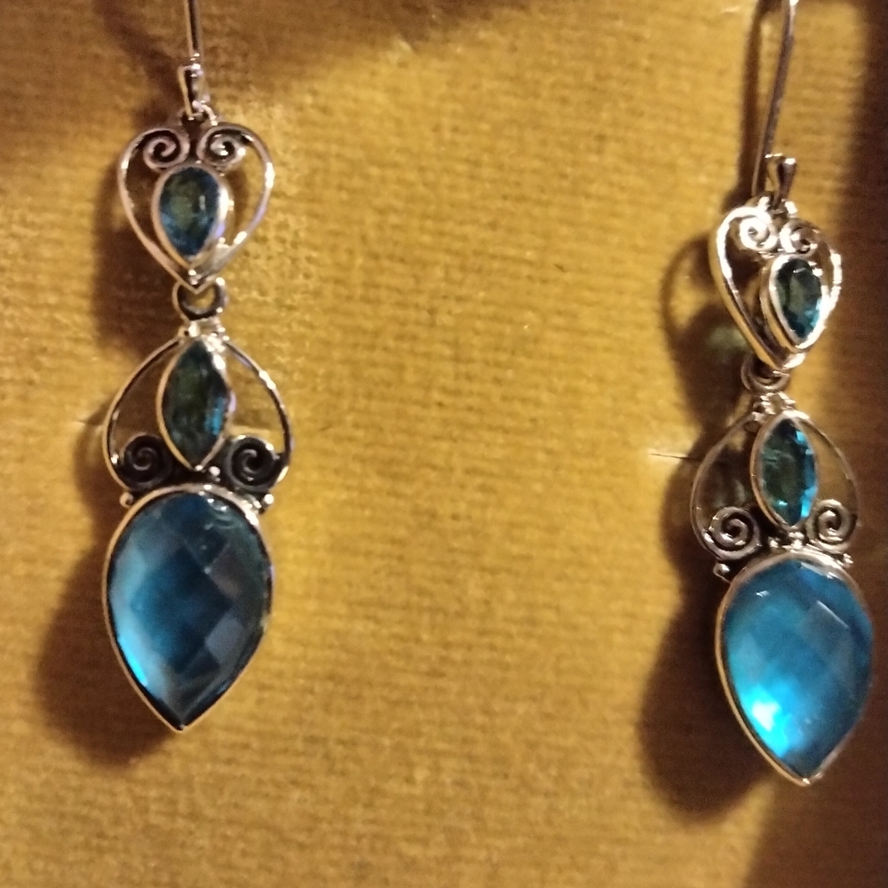 Sajen Silver Quartz Doublet Blue Earrings Platinum Over Sterling Silver